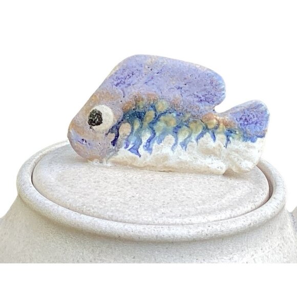 Art Pottery Teapot with Underwater Scene Fish Watercolor Effect Studio Signed - Picture 8 of 13